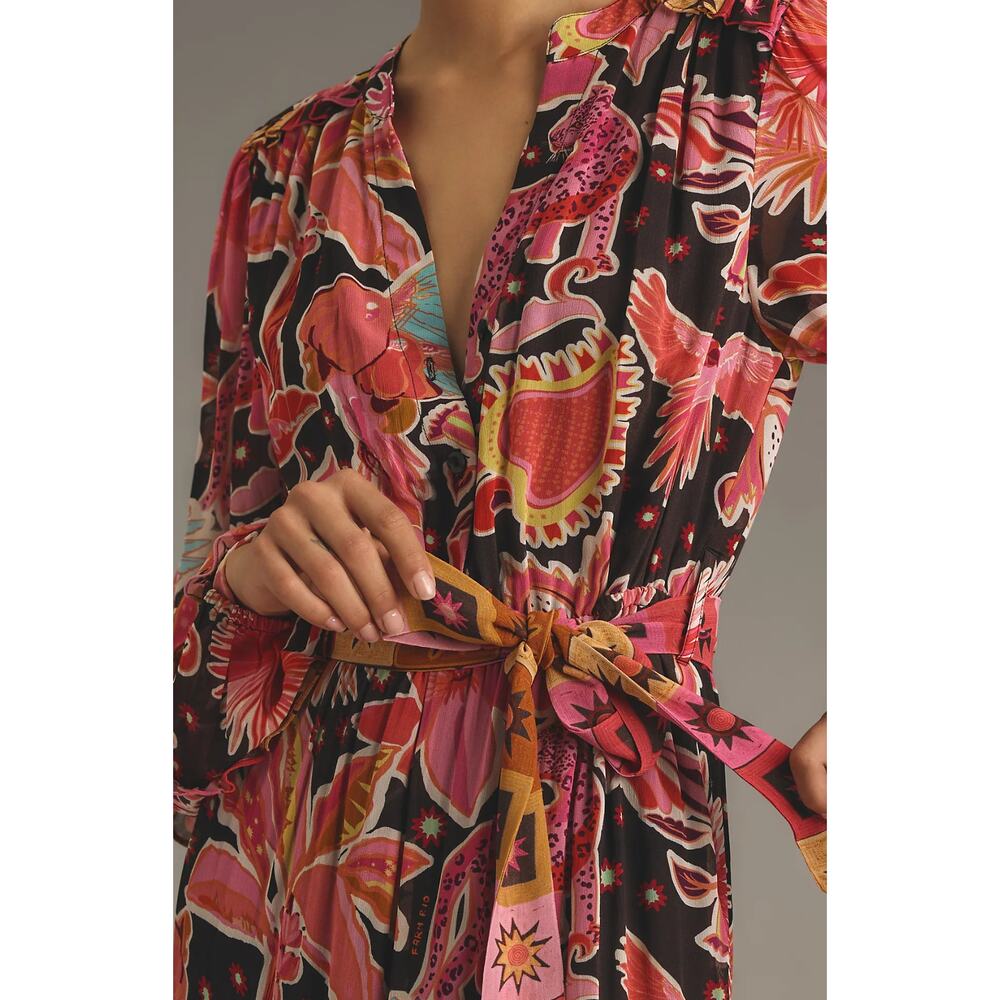 NWT Farm Rio Long-Sleeve Floral Tiered Maxi Dress - Small - Picture 2 of 4